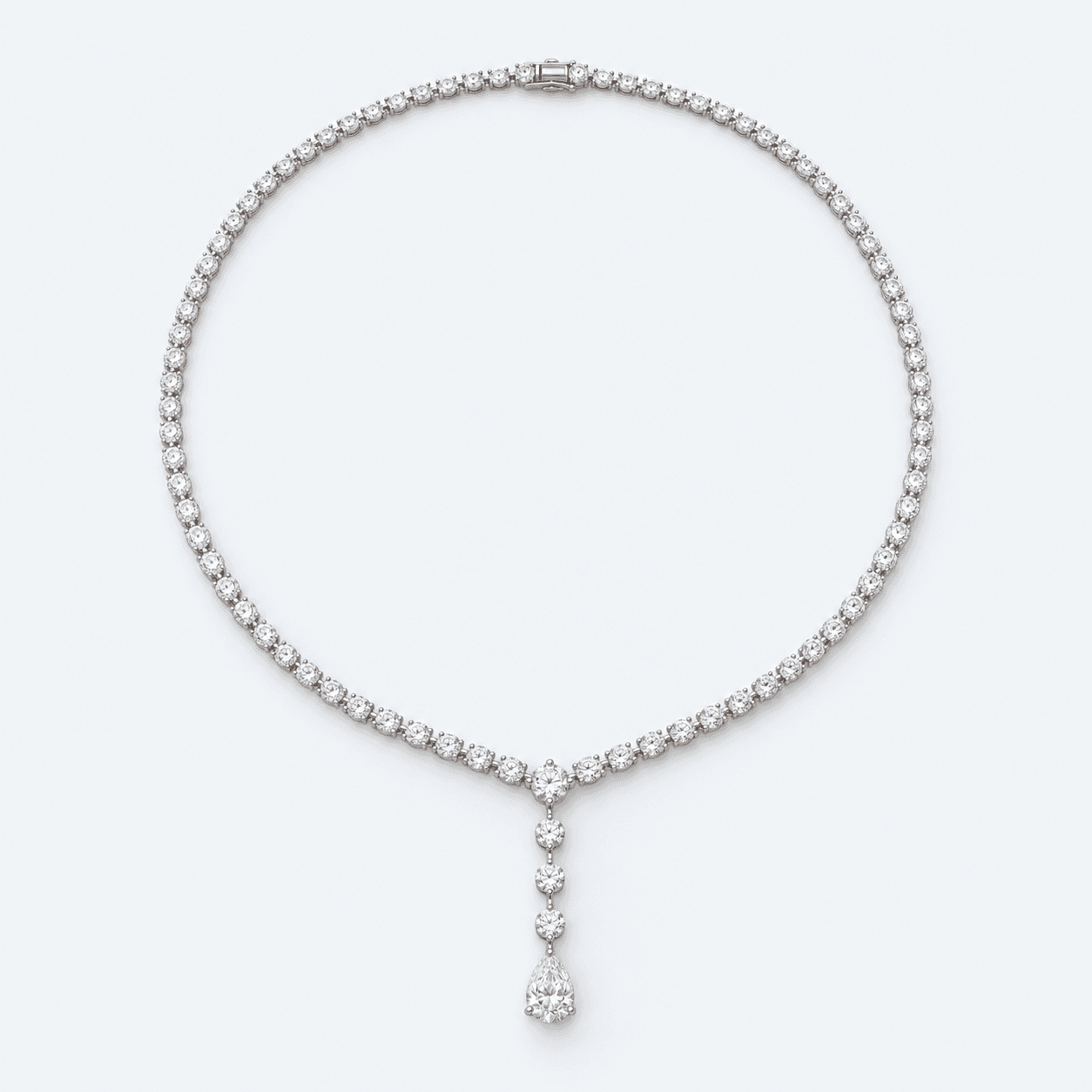 AI-generated illustrative diamond lariat necklace, not a merchant product or stock listing.